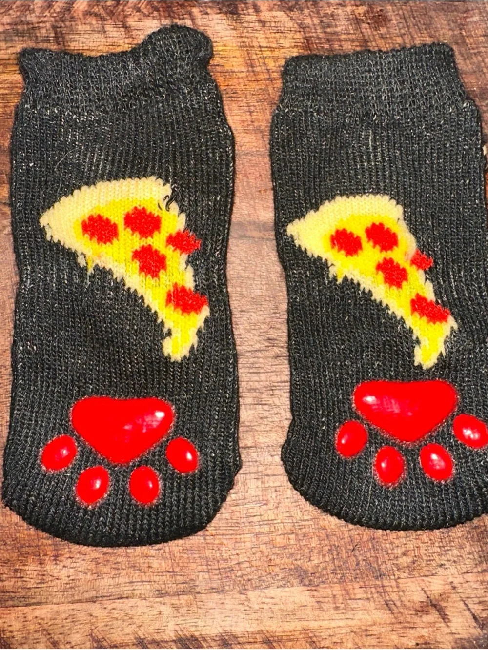 Black Pizza Pattern Non-Slip Dog Socks - PawGrip